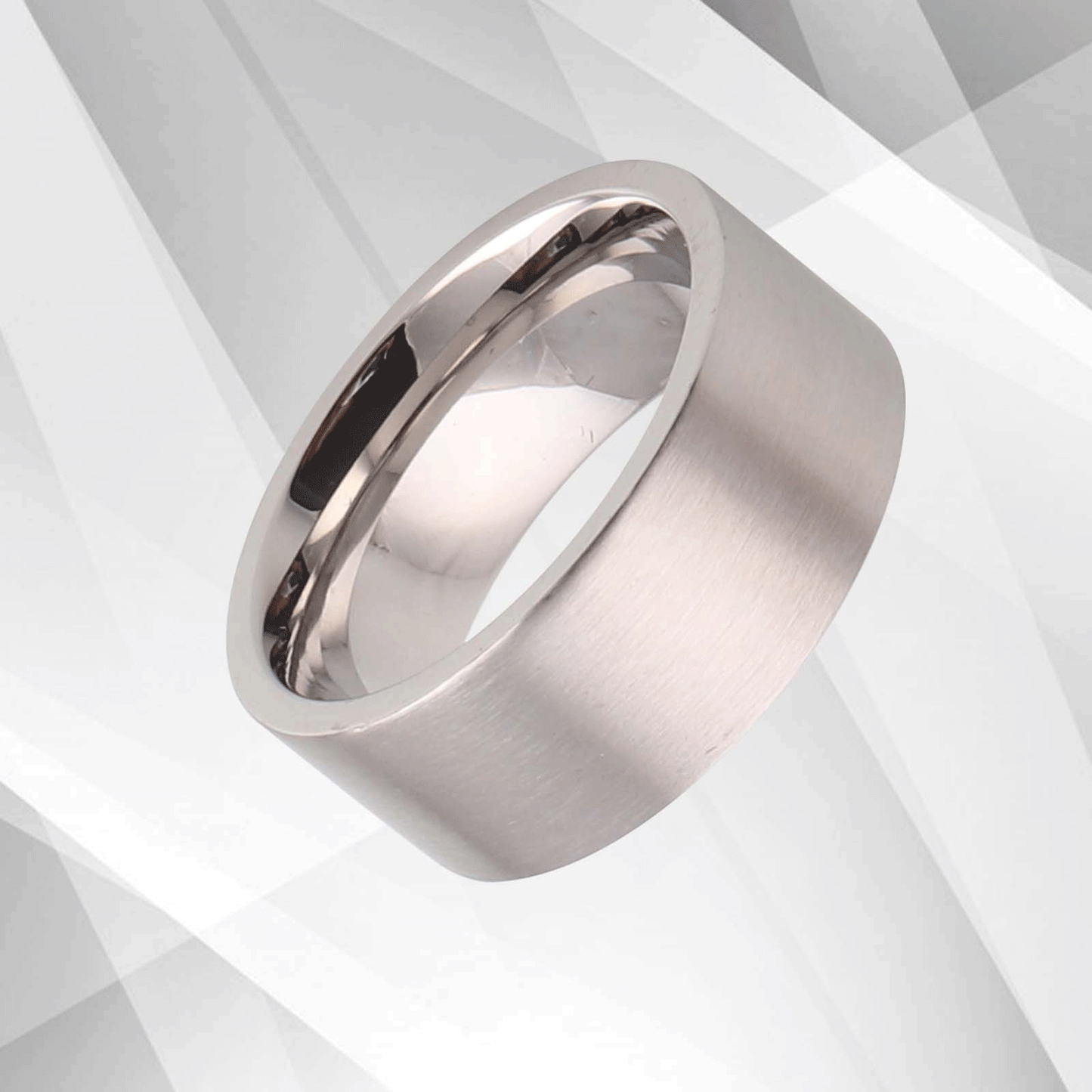 Mens Flat Titanium 18Ct White Gold Over Engagement Wedding Band Ring