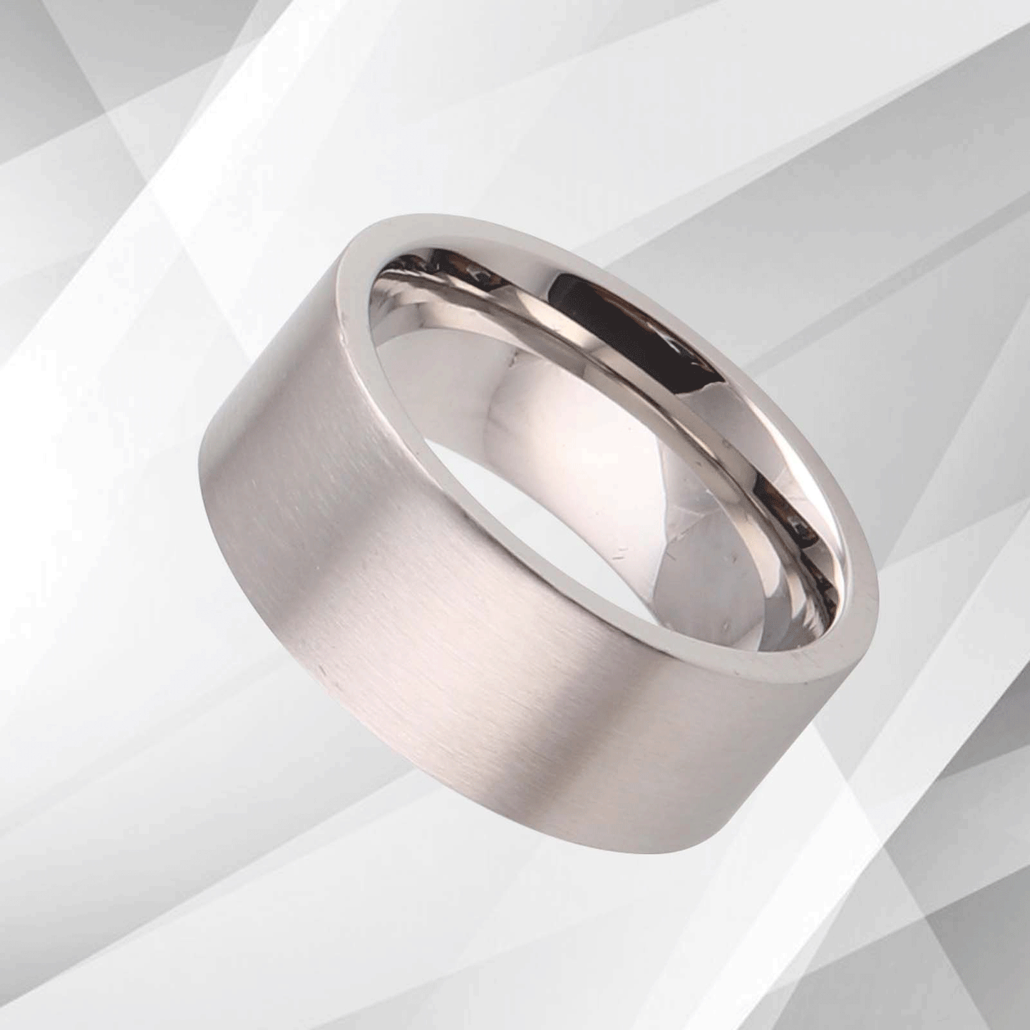 Mens Flat Titanium 18Ct White Gold Over Engagement Wedding Band Ring