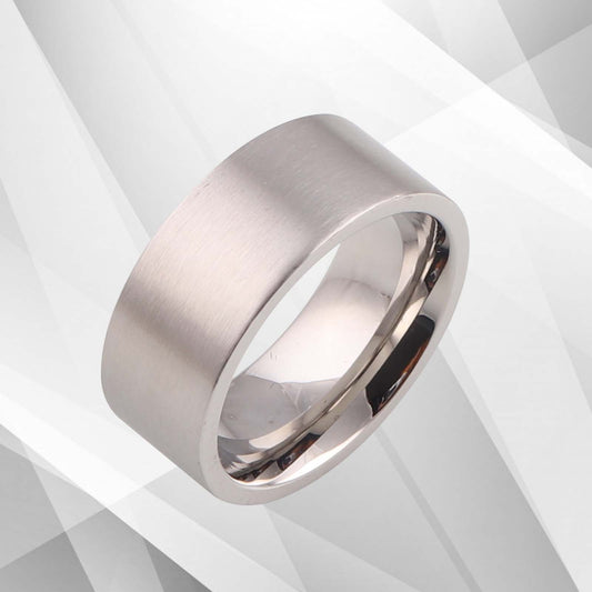 Mens Flat Titanium 18Ct White Gold Over Engagement Wedding Band Ring