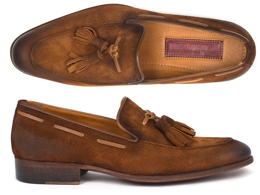 Paul Parkman Men's Tassel Loafer Brown Antique Suede Shoes