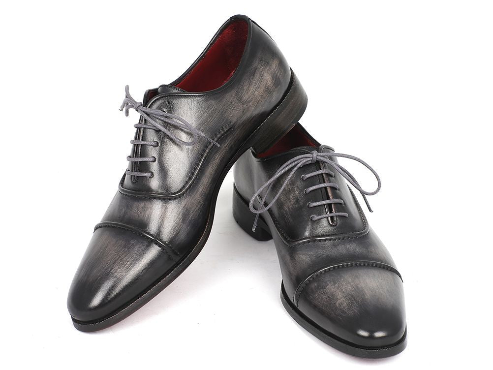 Paul Parkman Captoe Oxfords Gray & Black Hand Painted Shoes
