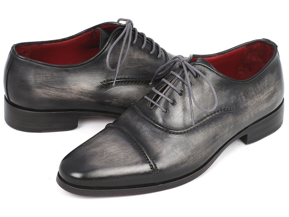 Paul Parkman Captoe Oxfords Gray & Black Hand Painted Shoes