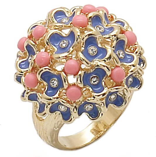 1W106 Gold Brass Ring with Semi-Precious in Rose