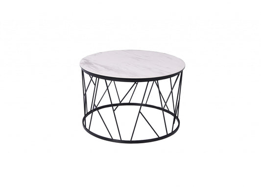 23" X 23" X 16" White   Black Ceramic Iron Side Table