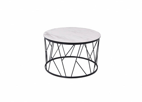 23" X 23" X 16" White   Black Ceramic Iron Side Table