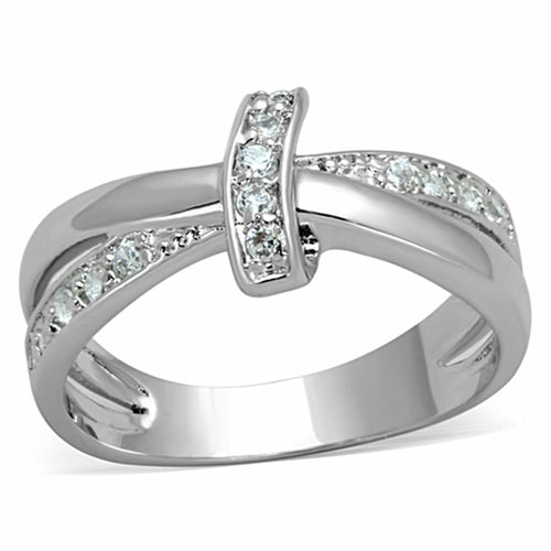 3W819 - Rhodium Brass Ring with AAA Grade CZ  in Clear