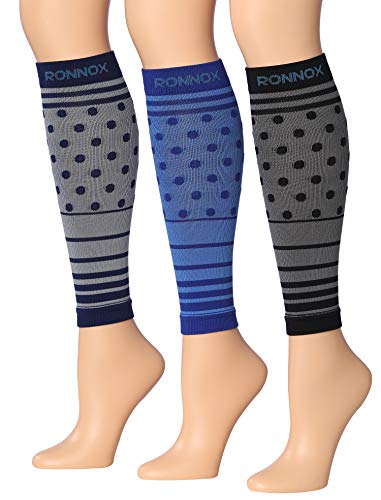 Ronnox Women's 3-Pairs Bright Colored Calf Compression Tube Sleeves