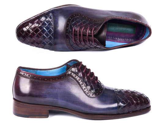 Paul Parkman Woven Leather Captoe Oxfords Navy & Purple