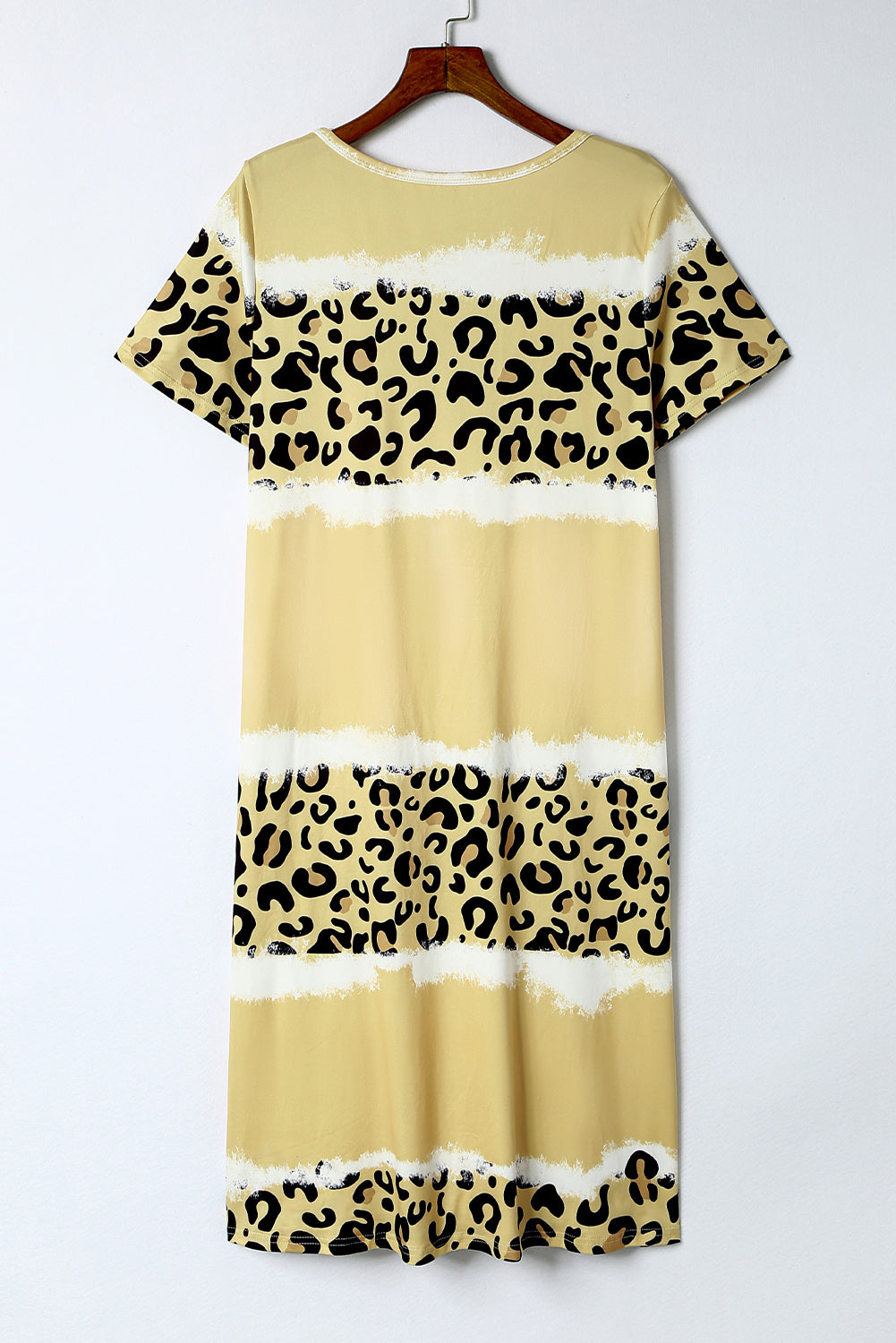 Yellow Leopard Color Block V-Neck T-shirt Dress