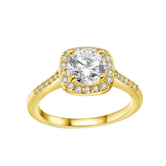 18K White Gold Plated  Crystal Halo Ring - 3 Colors Available
