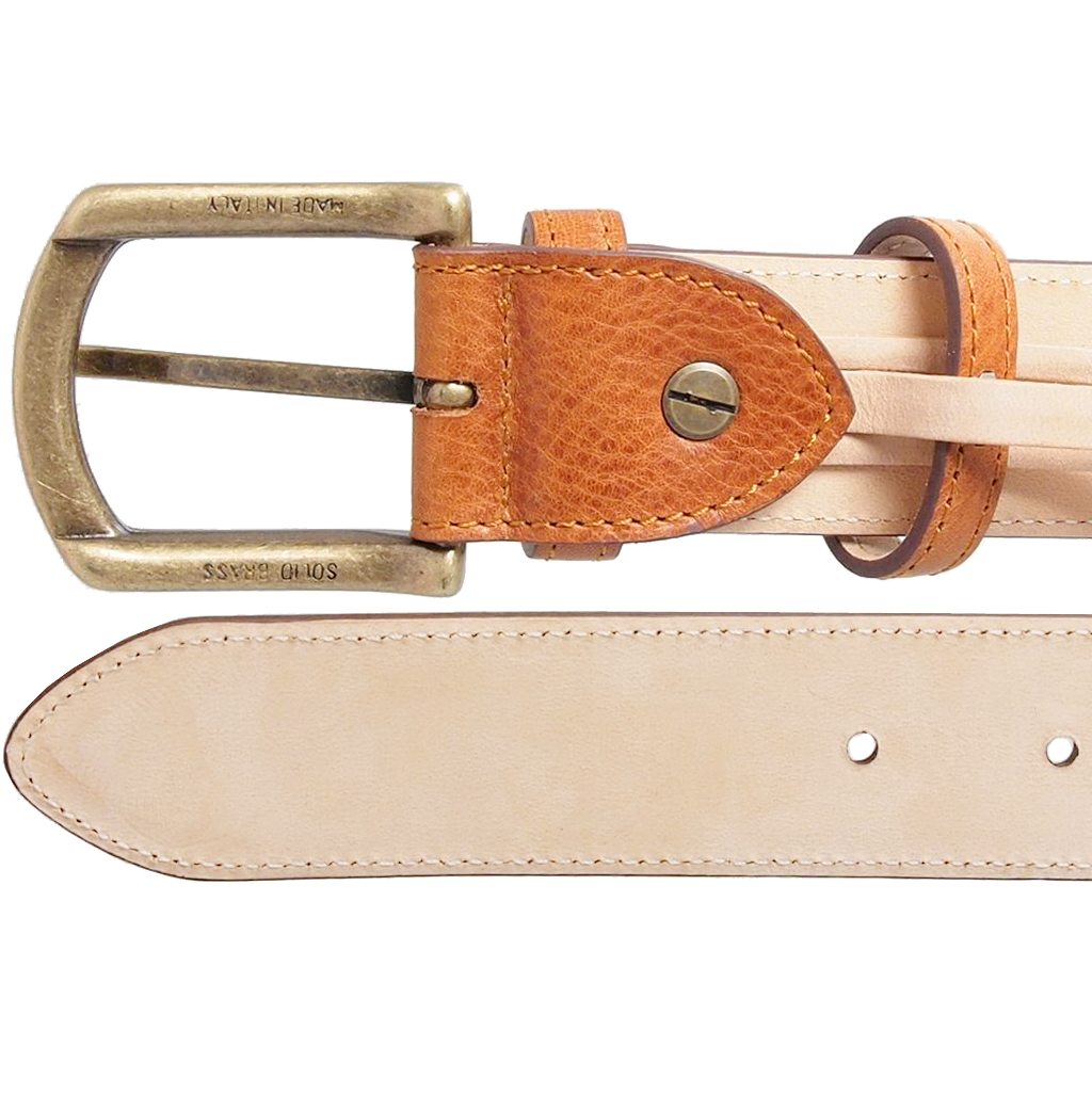 34 mm Antique Buckle Leather Belt Tawny