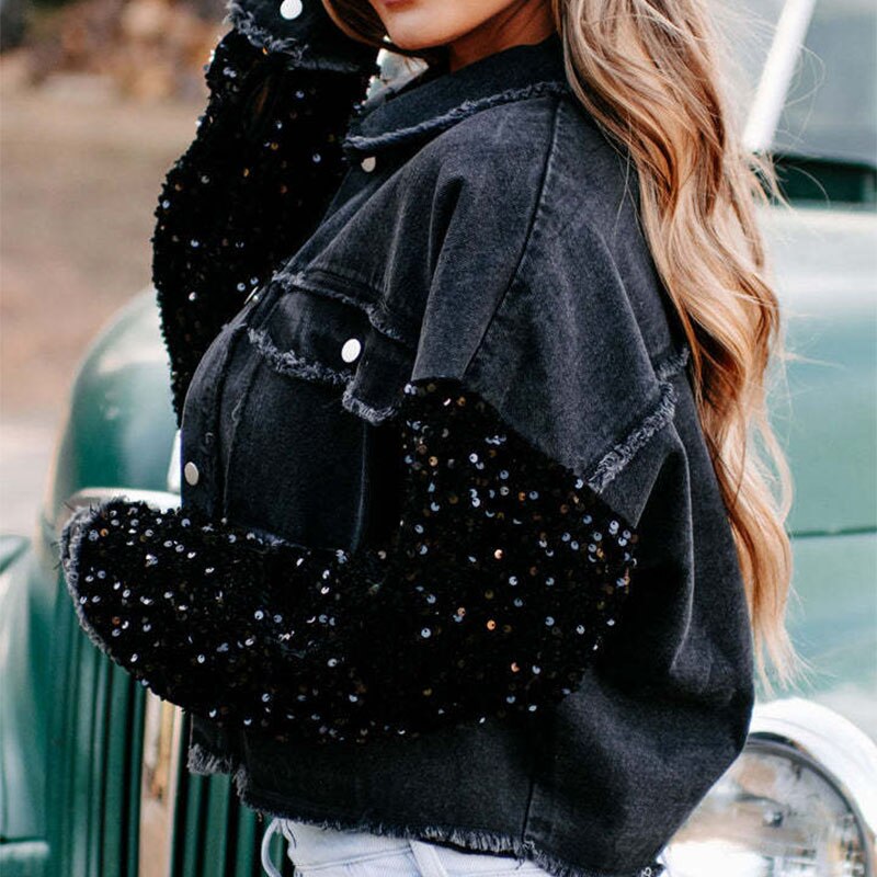 Fringed Straight Black Denim Jacket