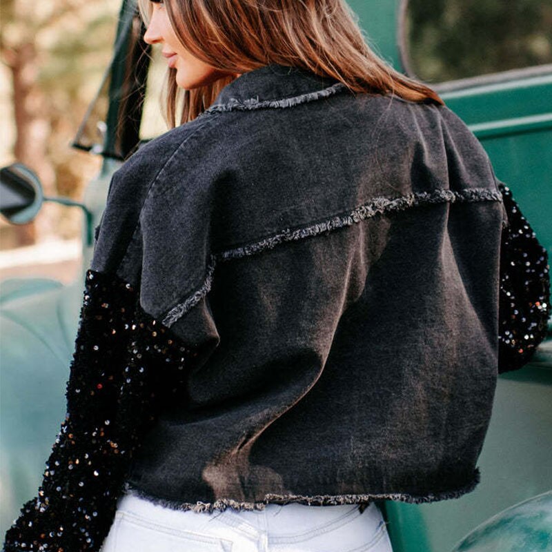 Fringed Straight Black Denim Jacket