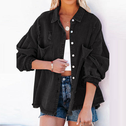 High Street Denim Short Jacket Long Sleeves Buttons Cardigans