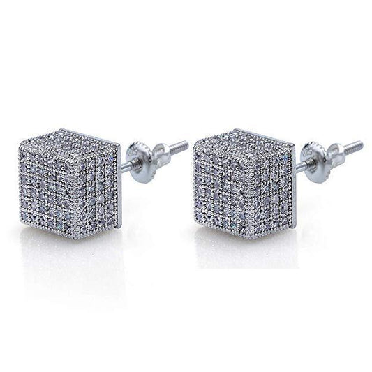 3D Cubed White  Elements Stud Earrings in 18K White Gold