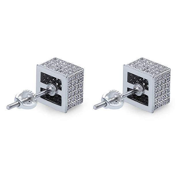 3D Cubed White  Elements Stud Earrings in 18K White Gold