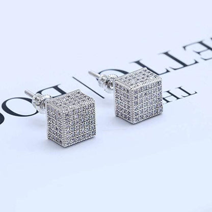 3D Cubed White  Elements Stud Earrings in 18K White Gold