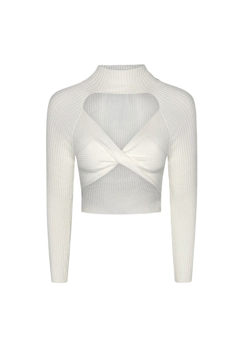 "DON'T GET IT TWISTED" Ivory Open-Chest Rib Crop Top