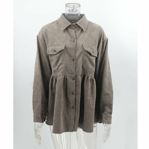 Grey Thick Women Corduroy Winter Shirt