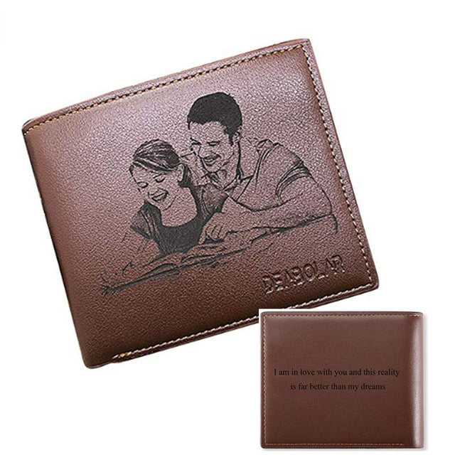 Personalized Wallet Men High Quality PU Leather for Him Engraved Wallets Men Short Purse Custom Photo Wallet Father's Day Gift
