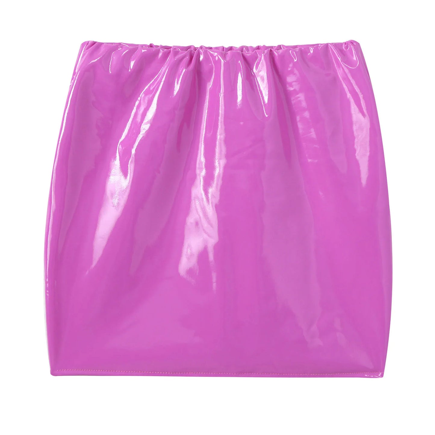 Womens Latex Patent Leather Miniskirt Solid Color Elastic Waistband Glossy Pencil Skirt Night Club Party Music Festival Costume