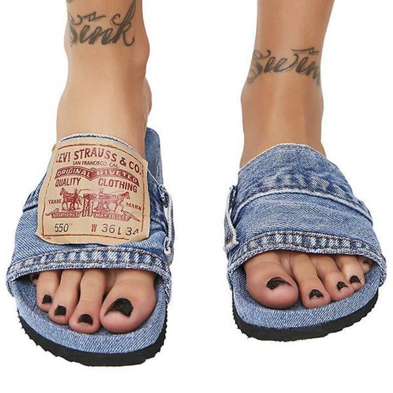 Women's Denim Cool Round Head Flat with Non-slip Comfortable