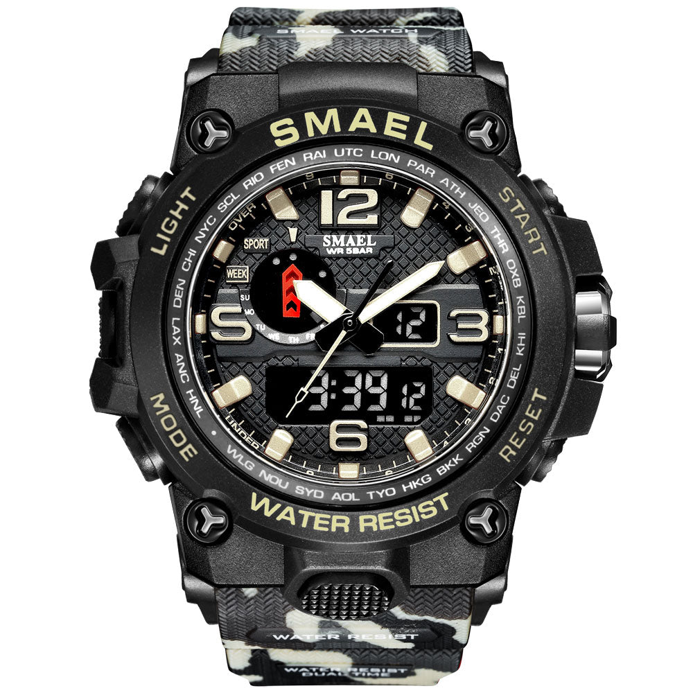 SMAEL Watches For Men 50M Waterproof Clock Alarm reloj hombre 1545D Dual Display Wristwatch Quartz Military Watch Sport New Mens