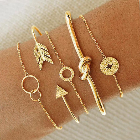 5 Piece Pav'e Loveknot Bracelet Gold Set