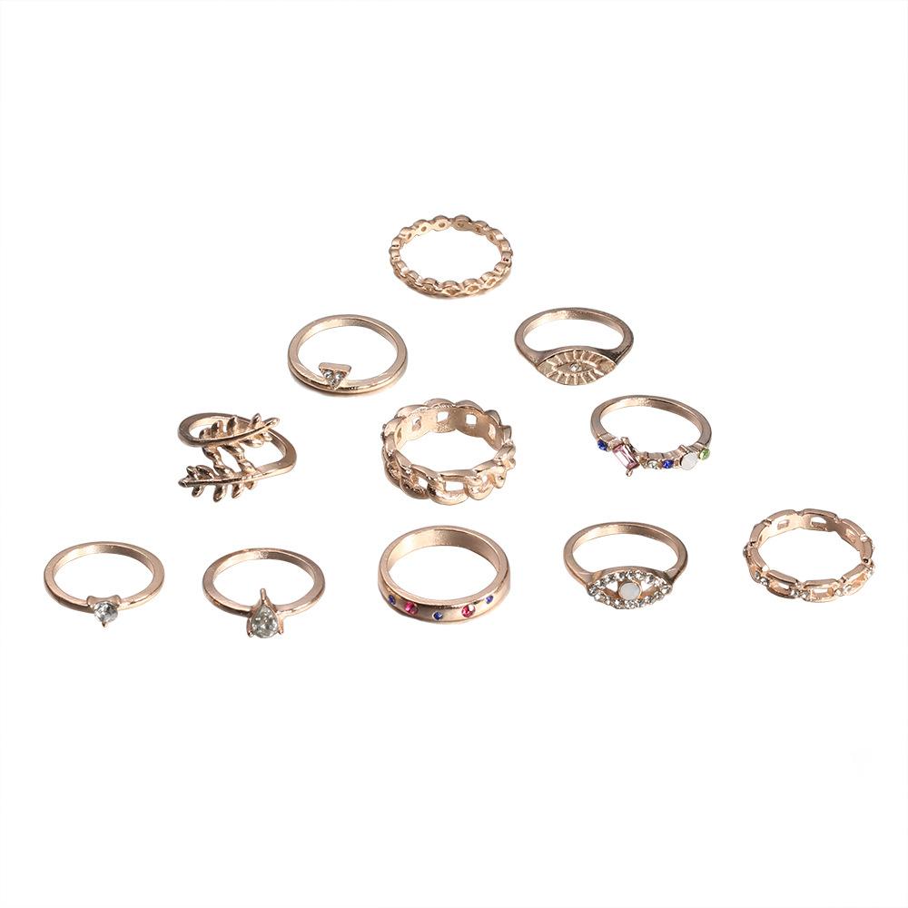 11-Piece Minimalist Bohemian Pav'e Ring Set in 18K Gold Plating