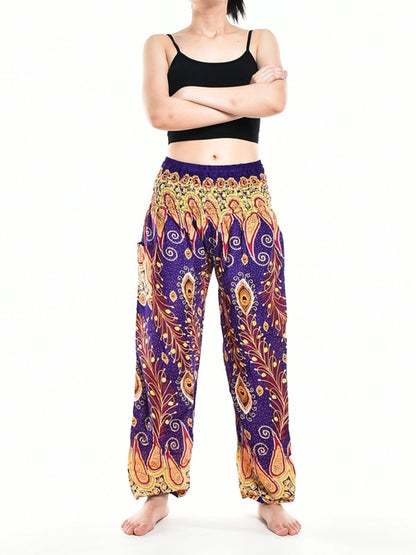 Bohotusk Purple Peacocks Eye Elasticated Smocked Waist Womens Harem