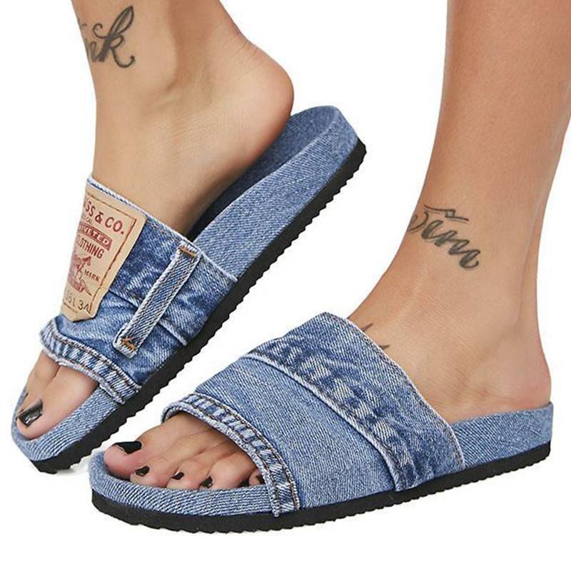 Women's Denim Cool Round Head Flat with Non-slip Comfortable