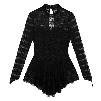 TiaoBug Adult Mock Neck Long Sleeve Ballet Gymnastics Leotard Figure Ice Skating Dress Competition Dance Costume