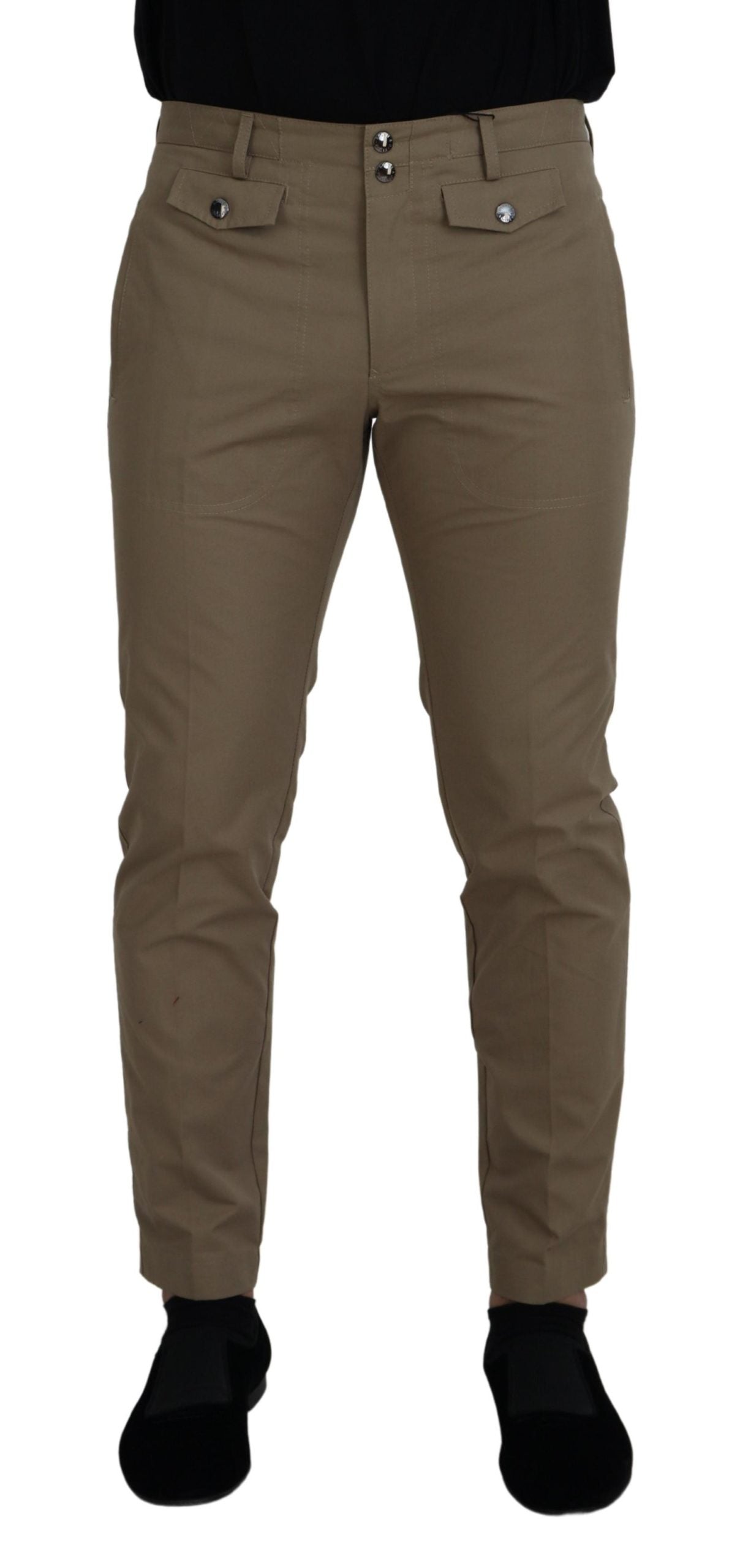 Dolce & Gabbana Brown Cotton Slim Fit Mens Pants