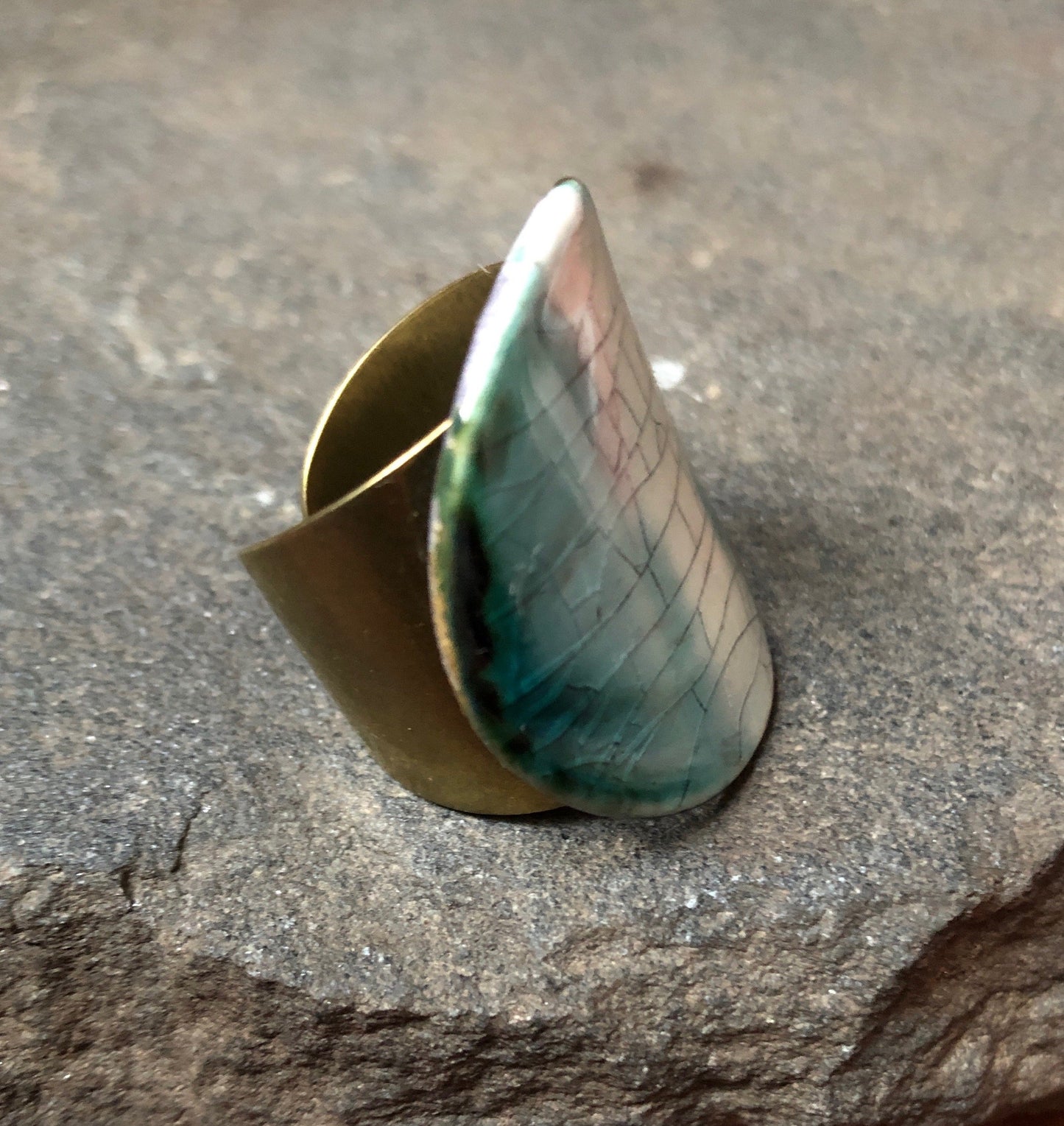 Adjustable Handmade Original Ceramic Band Statement Cocktail Ring