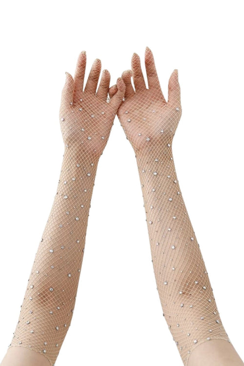 "ICY" Iridescent Rhinestone Nude Fishnet Stockings