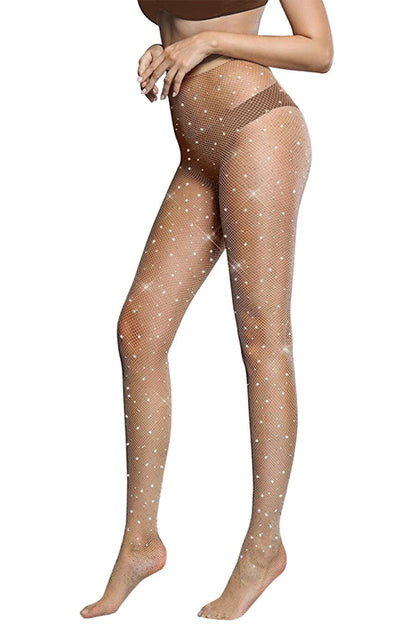 "ICY" Iridescent Rhinestone Nude Fishnet Stockings