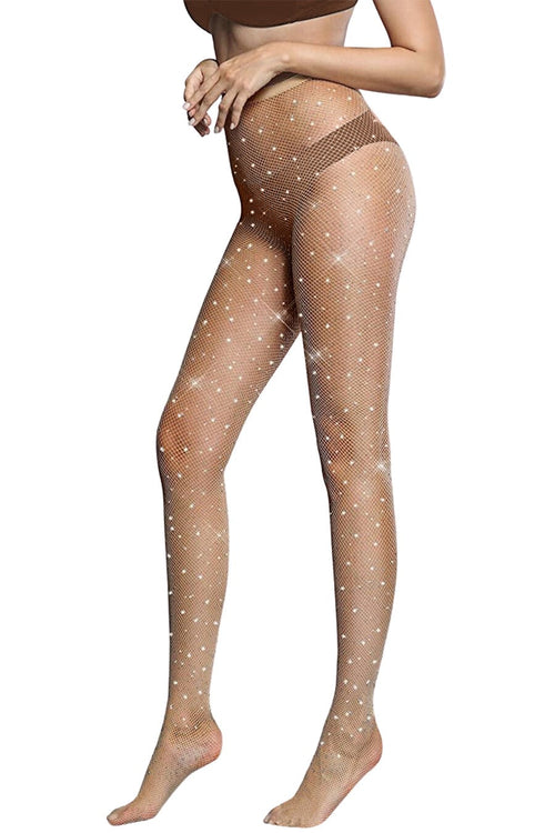 "ICY" Iridescent Rhinestone Nude Fishnet Gloves