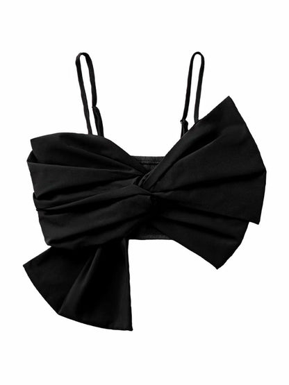 KPYTOMOA With Bow Cropped Tank Tops Vintage Backless Thin Straps