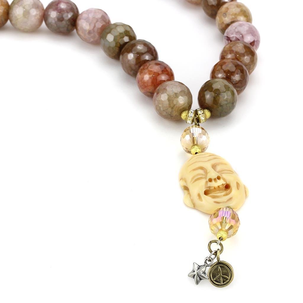 LO4663 - Antique Copper Brass Necklace with Semi-Precious Agate in