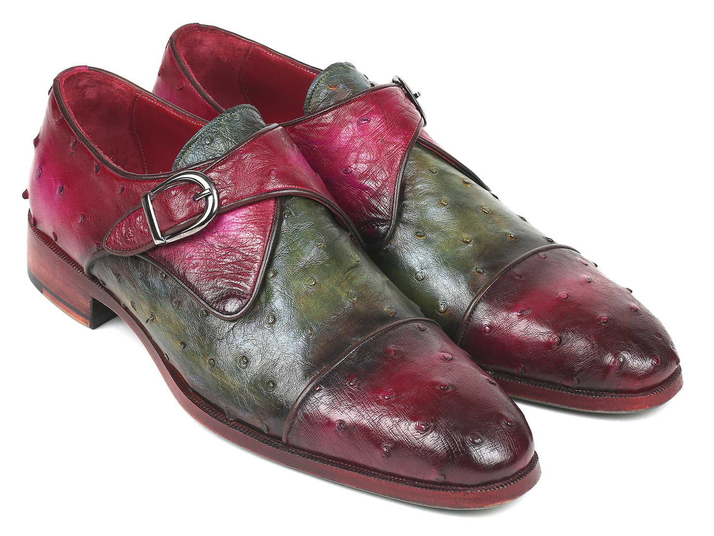 Paul Parkman Genuine Ostrich Monkstraps Green & Purple (ID#91Z68)