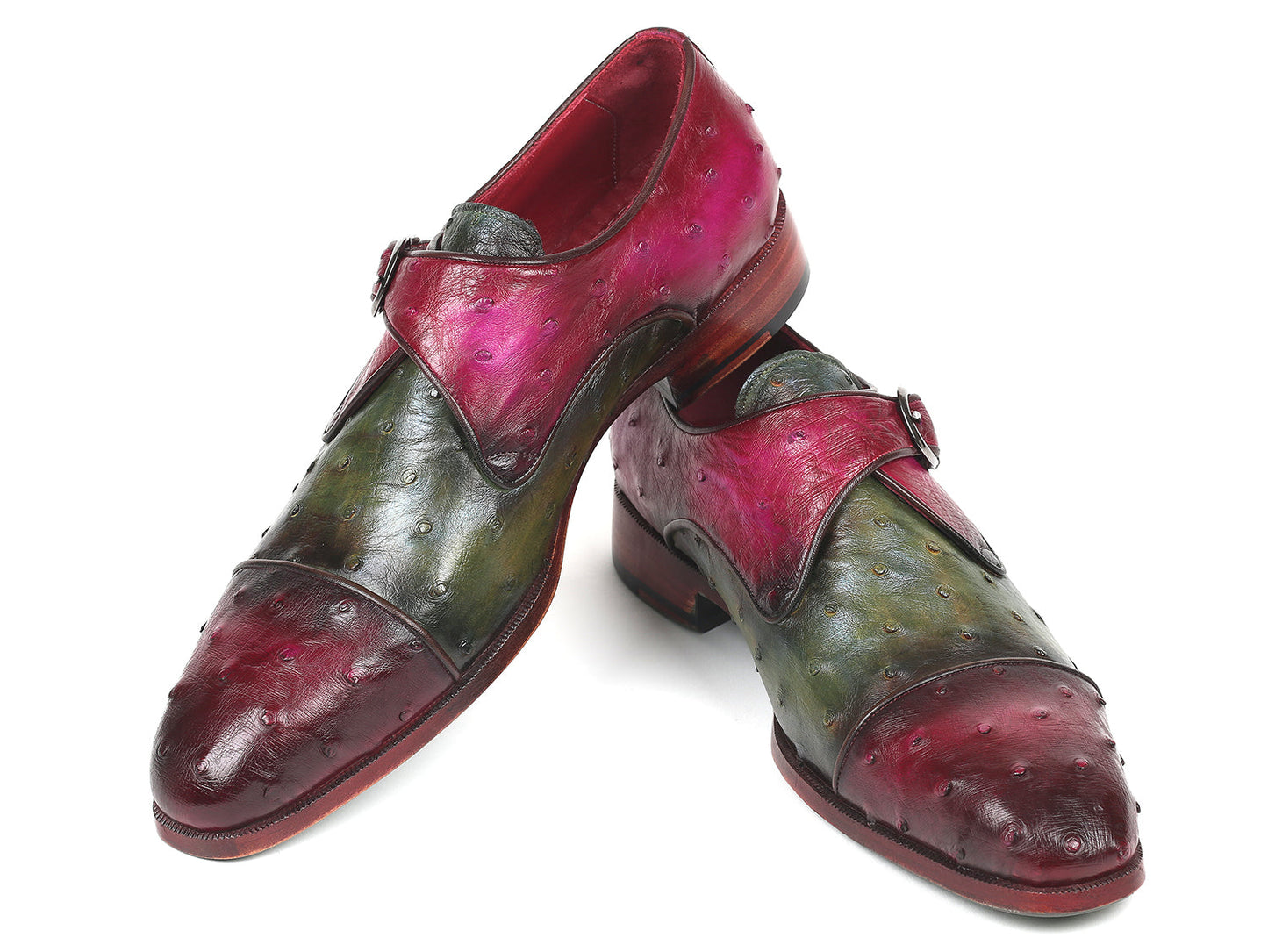 Paul Parkman Genuine Ostrich Monkstraps Green & Purple (ID#91Z68)