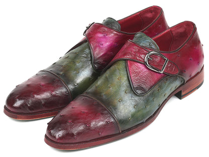 Paul Parkman Genuine Ostrich Monkstraps Green & Purple (ID#91Z68)