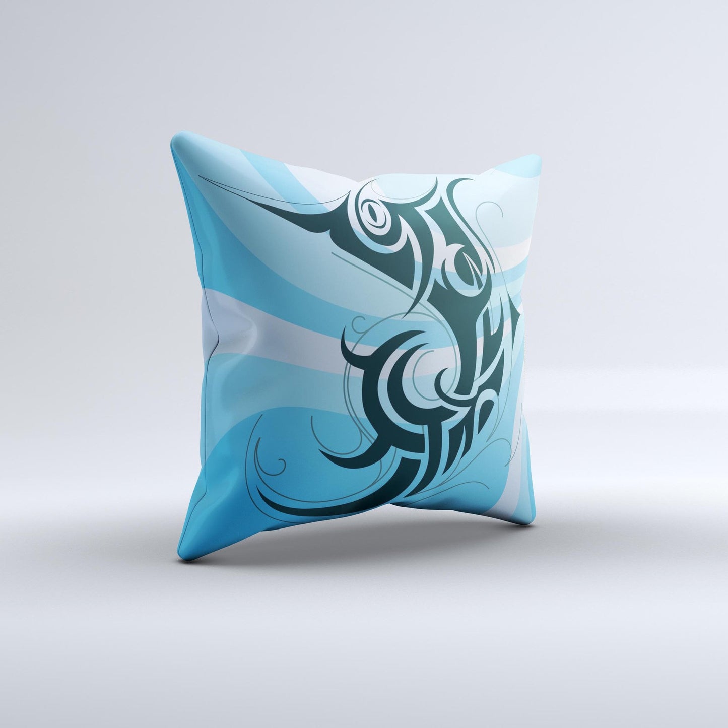 Vector Blue Abstract Fish Ink-Fuzed Decorative Throw Pillow