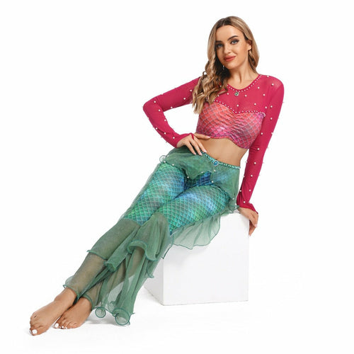 Mermaid Costume Women Halloween Cosplay Sexy Party Long sleeves