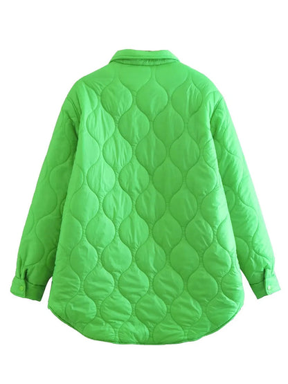 Quilting Green Pink Patchwork Button Argyle Padded Parkas Coat