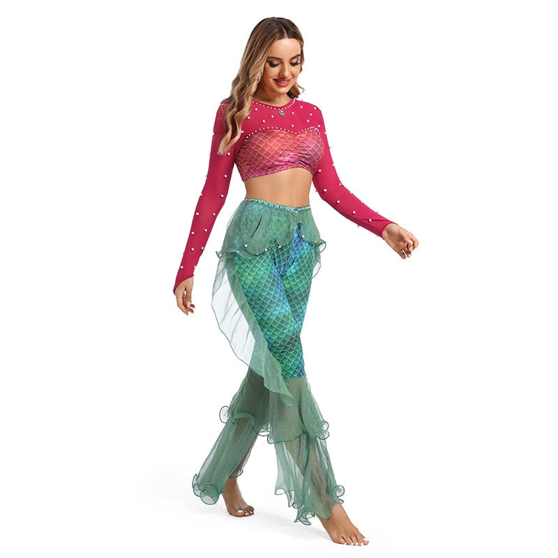 Mermaid Costume Women Halloween Cosplay Sexy Party Long sleeves