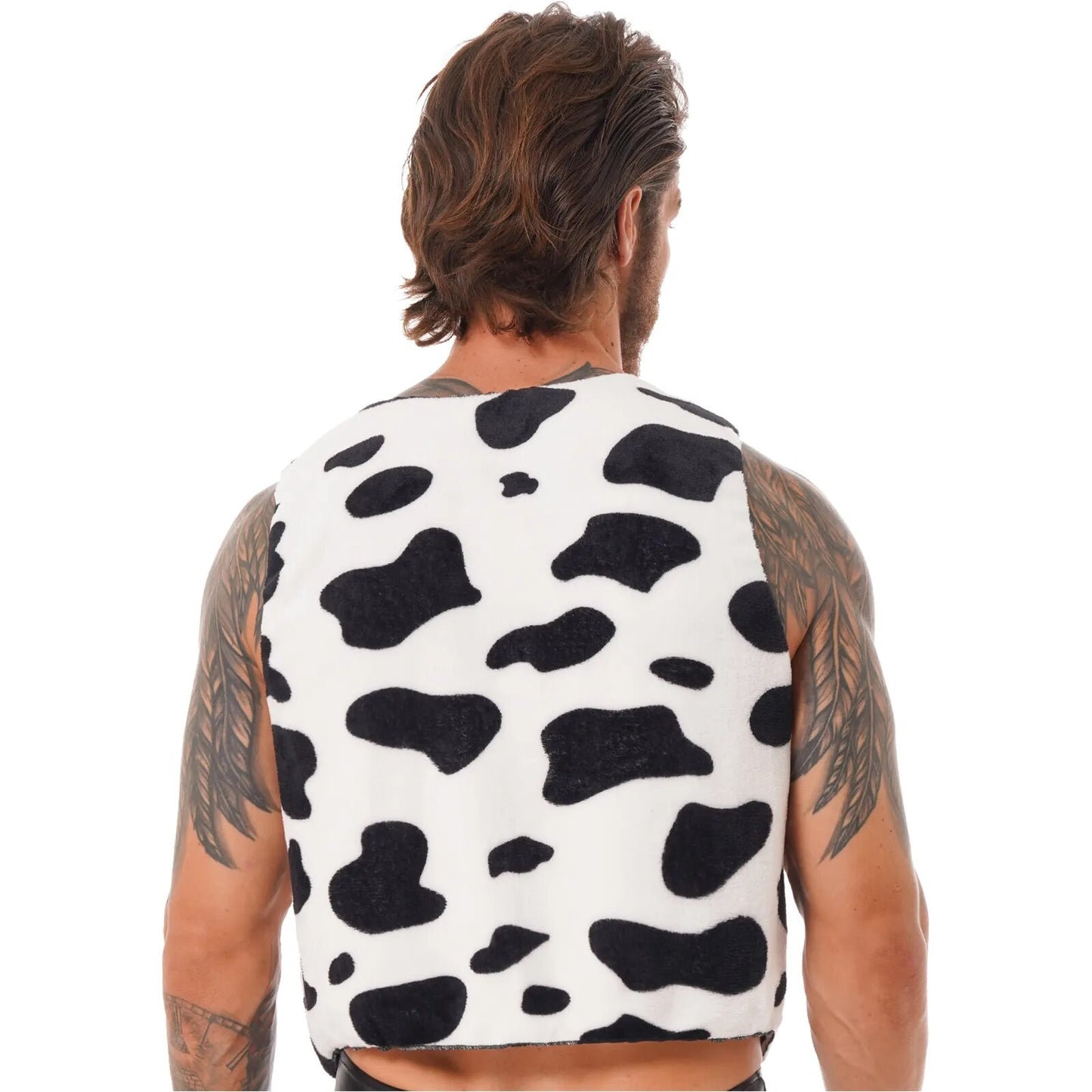 Men's Cow Print Open Front Coat Jacket Vest Halloween Festival Hippie Costume Cowboy Cardigan Cosplay Party Fancy Dress Up