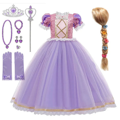 Disney Rapunzel Princess Dress for Children Birthday Carnival Halloween Party Fancy Girls Clothes Cosplay Tangled Costume Set