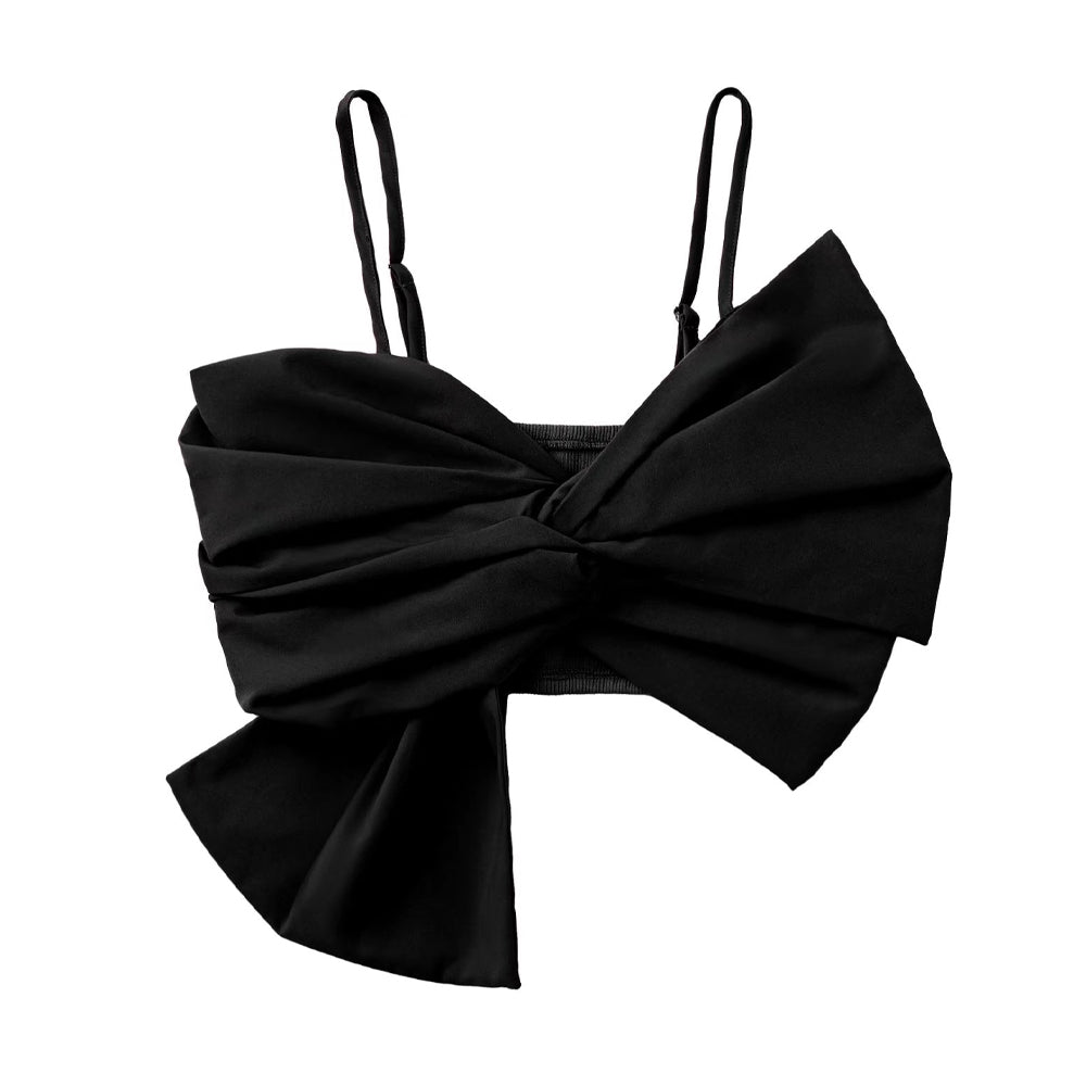 KPYTOMOA With Bow Cropped Tank Tops Vintage Backless Thin Straps