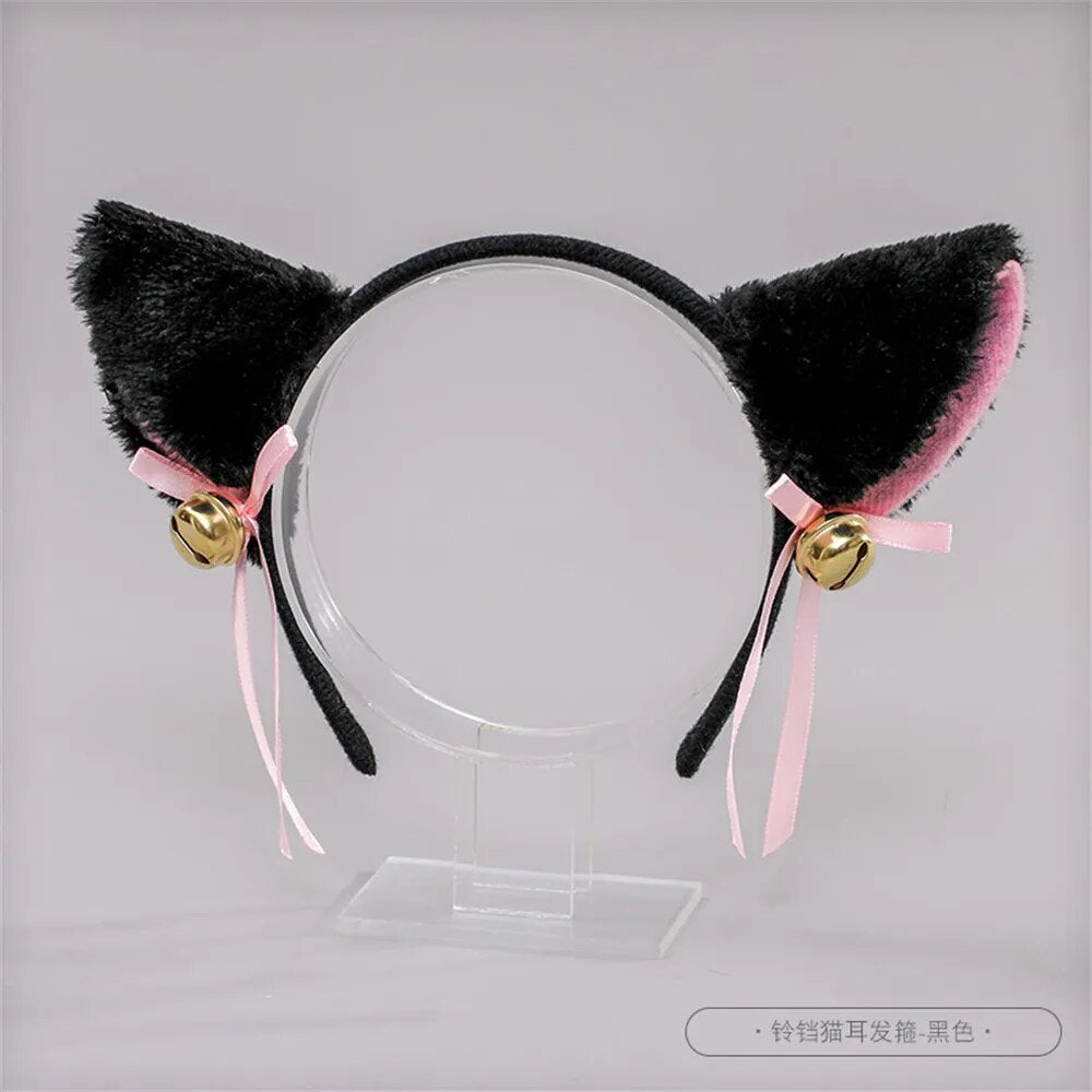 Beautiful Masquerade Halloween Cat Ears Headwear Cosplay Cat Ear Anime Party Costume Bell Headwear Headband Hair Accessories